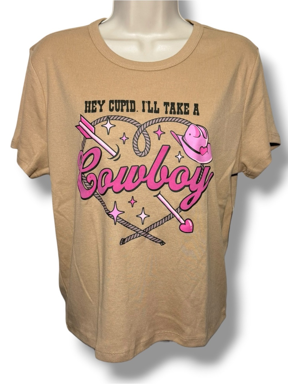 Social Edition Women’s Cowboy Valentine’s Graphic Tee Tan Size XL